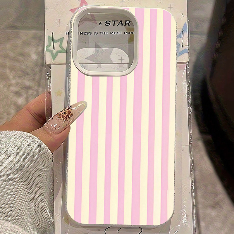 Phone Accessories To Sell - Basit Pembe Dikey Çizgili Lichee Desenli